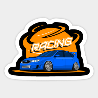 cool blue car with racing typografi Sticker